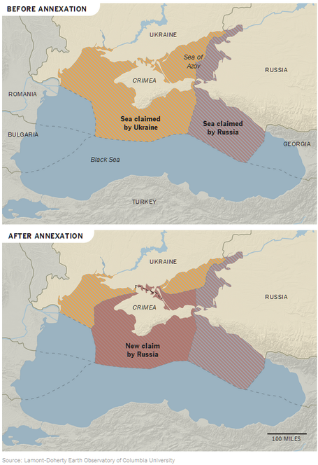 Me të kuqe: Pjesa e Ukrainës e aneksuar nga Rusia