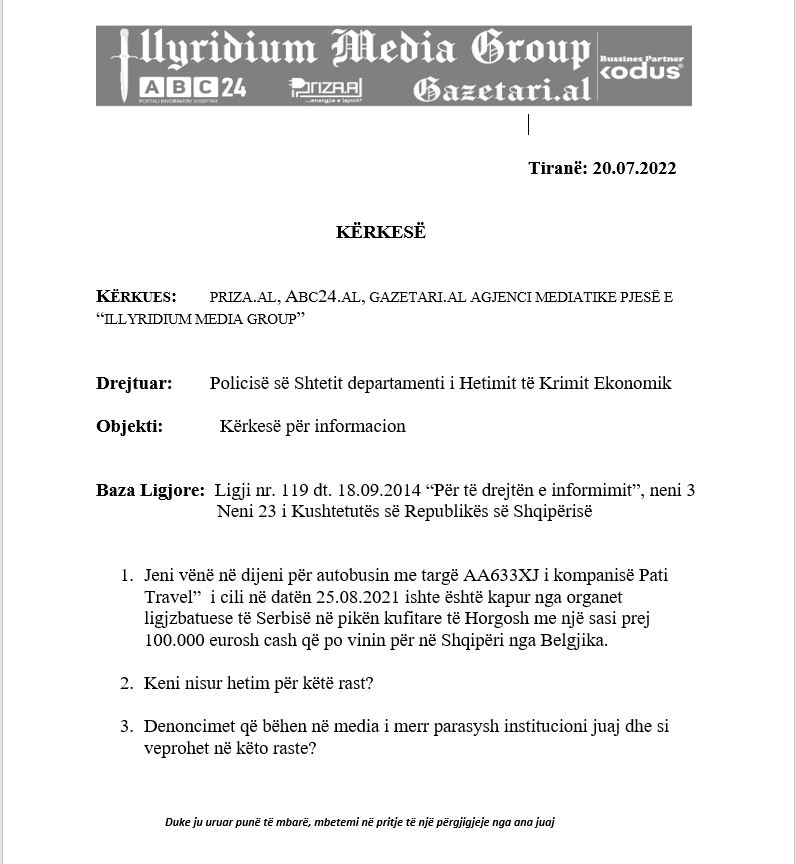 Kërkesa për informacion e dërguar datë 20.07.2022