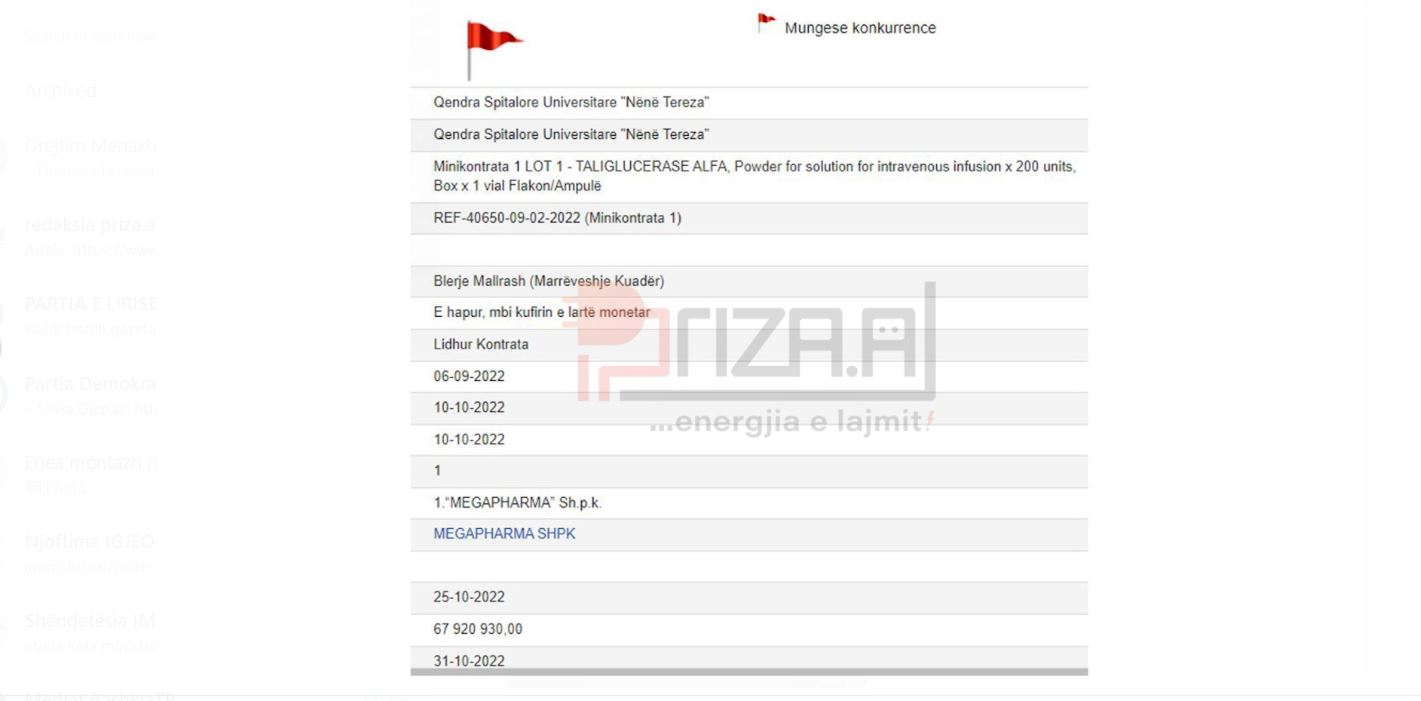 Tenderi i fituar pa garë nga QSUNT me vlerë 2 miliardë lekë të vjetra prej kompanisë “Megapharma”