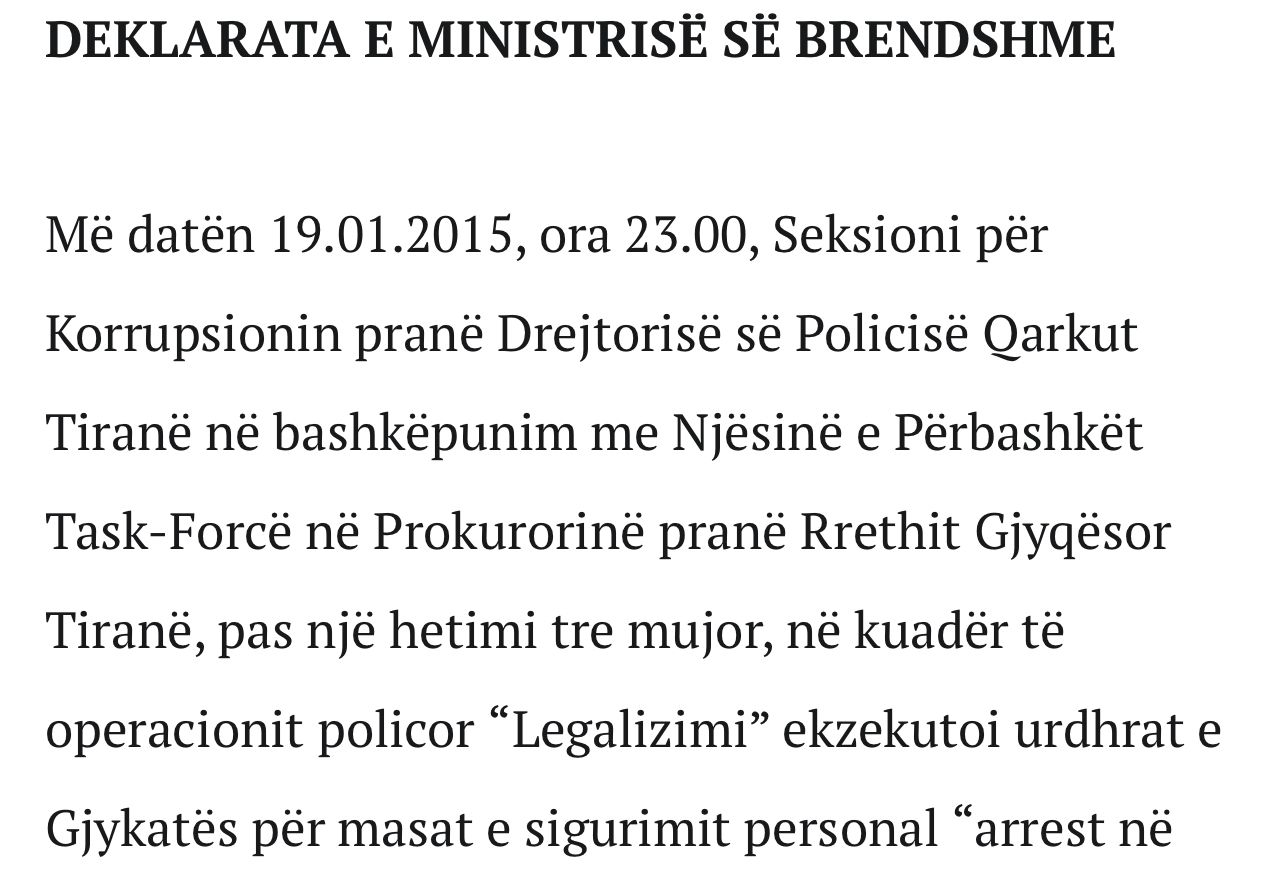Pjesë nga komunikata e drejtorisë së Policisë Tiranë më datë 19.01.2015